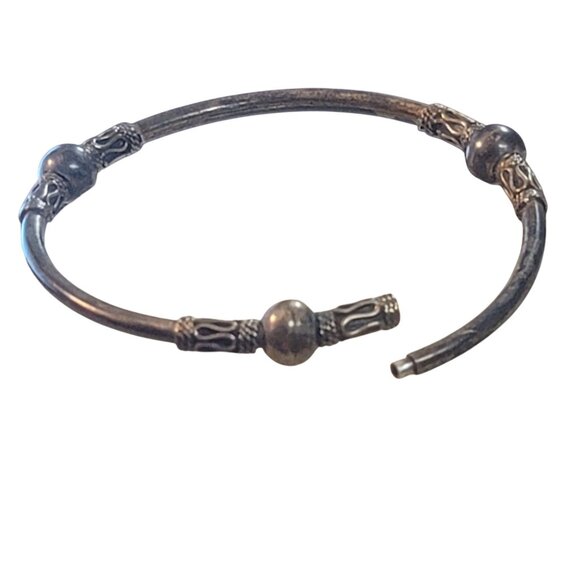 Vintage Balinese Sterling Silver Metal Bali Bangle Bracelet Filigree Bead - Picture 6 of 9